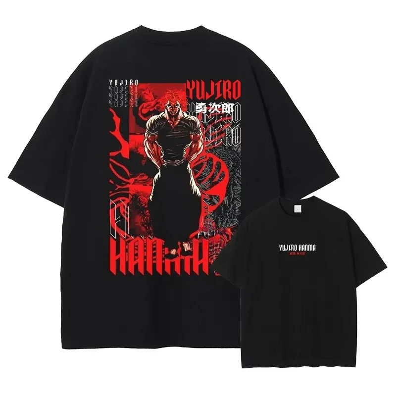 Anime Grappler Baki Hanma Baki Yuujirou T-shirt Oversized Vintage Washed Manga Graphic Unisex Cotton Short Sleeve Summer Top