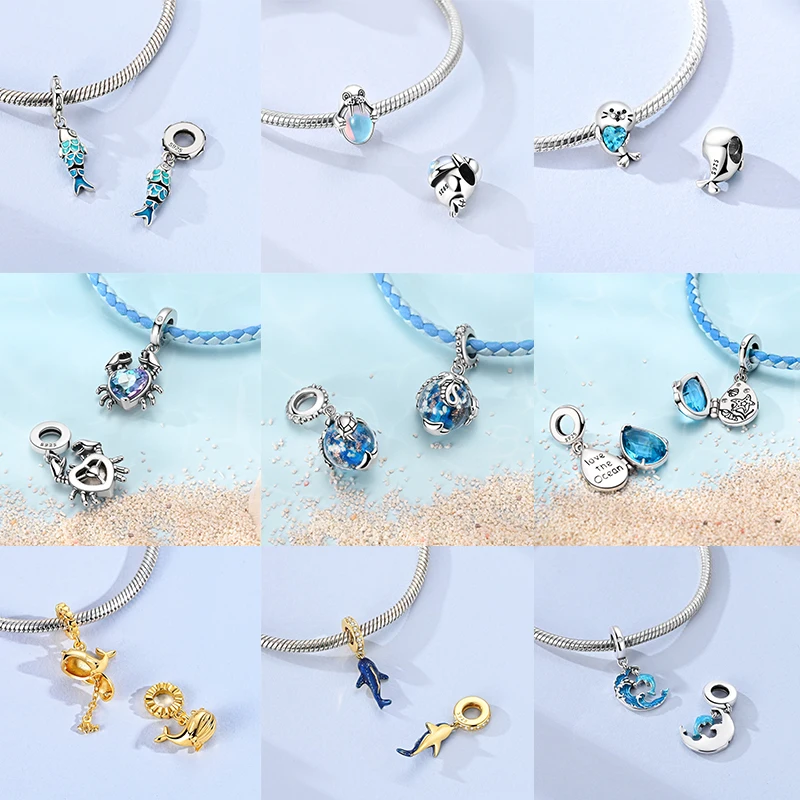NEU 2026 925 Sterling Silber Anhänger Ozean Schildkröte Strand Frucht Muschel Blau Passend für Original Armreif Armband Halskette DIY Schmuck Geschenk – Detail 7