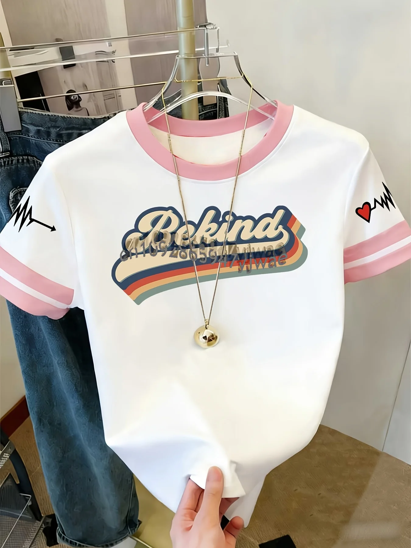 2026 Damen Herren Übergröße Kurzarm BE KIND Print T-Shirt Mädchen Rundhals-Tee Outdoor-Sport Übergrößen Damenbekleidung – Detail 6