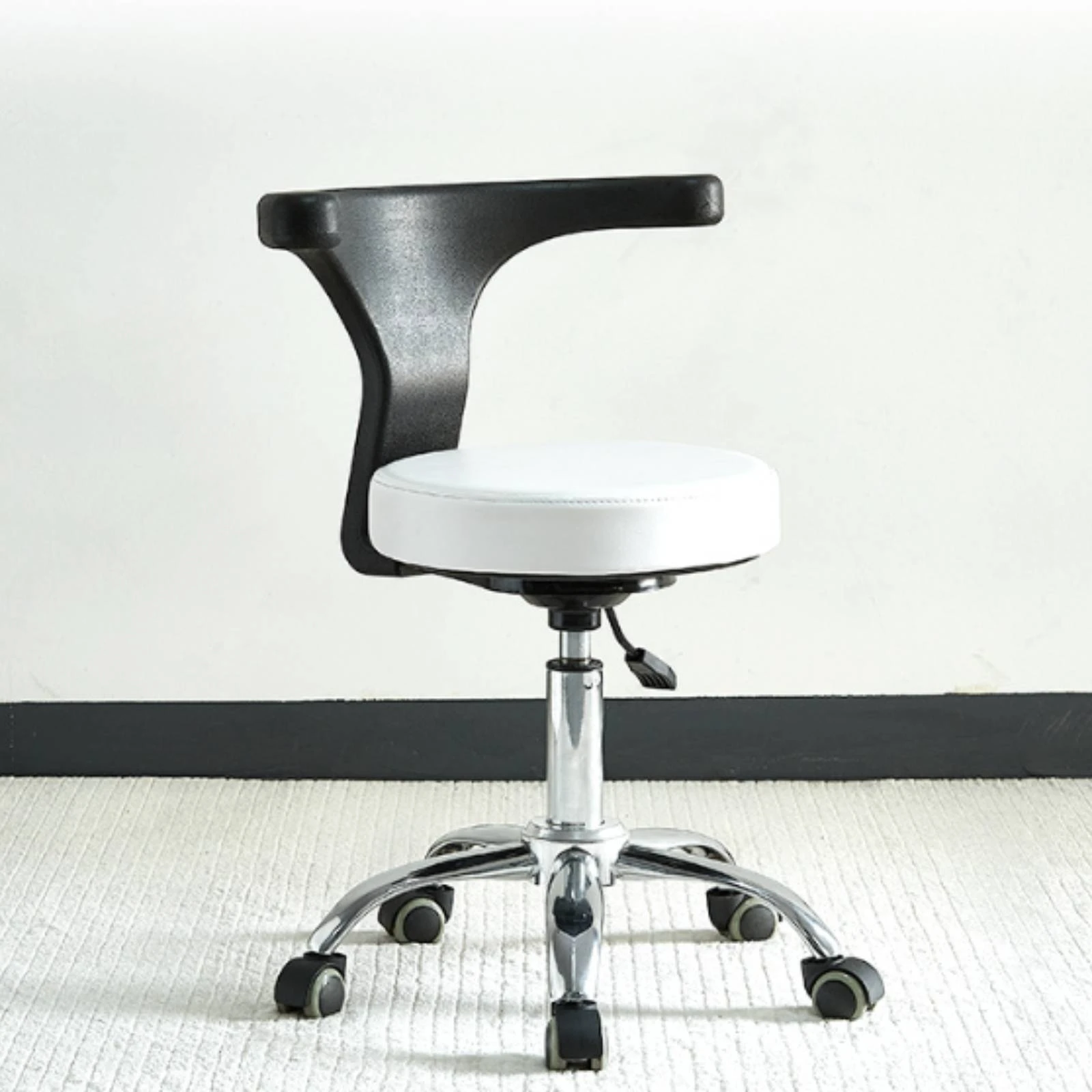 Salon Chair Padded Seat Rolling Swivel Chair Swivel Rolling Stool Integrated Backrest Adjustable Stool with Wheels Easy to Clean
