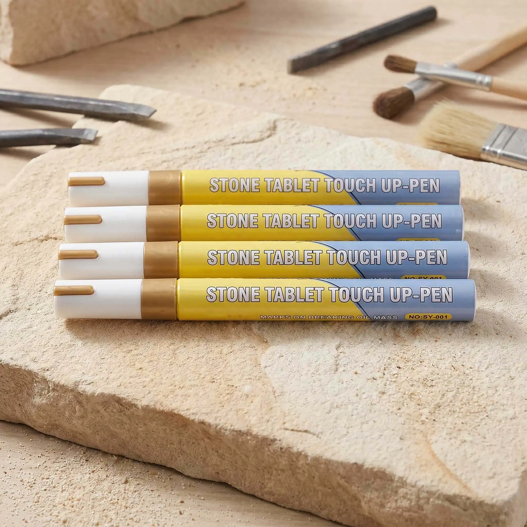 4Pcs Golden Tombstone Marker Pen Waterproof Stone Paint Waterproof Headstone Lettering Repair Engraving Fill Paint