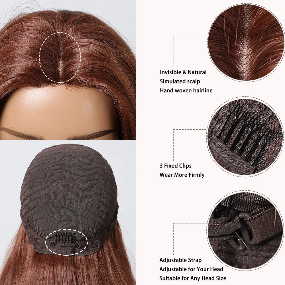 Peruca de renda ondulada longa para mulheres, cabelo humano misturado, linha fina amarrada à mão, cobre, vermelho e marrom, uso diário