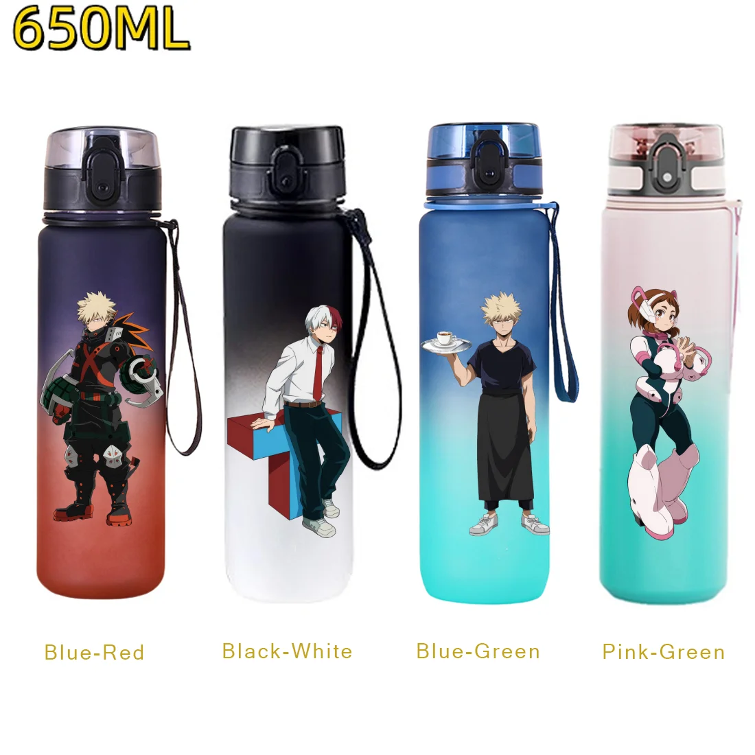 

650ML Sports Water Bottle Leak Proof Progressive Color Plastic Cup Drinking Outdoor Sports Travel Portable Gym Fitness Jugs