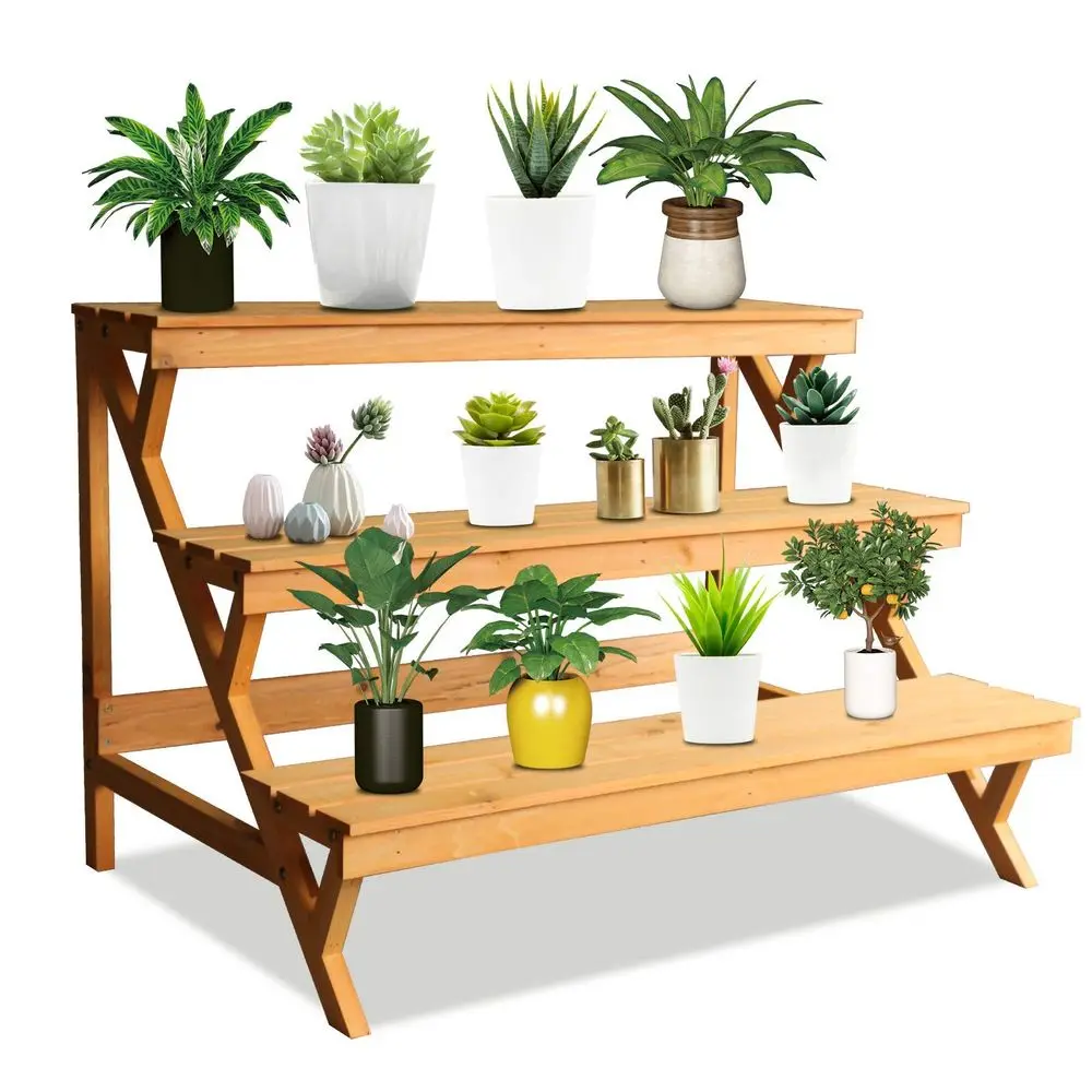 

Tier Wood Plant Stand Indoor Outdoor, Ladder Large Multi Tiered Plant Holder, Wooden, Display Storage Shelf, 35.4323.6223.62, 3