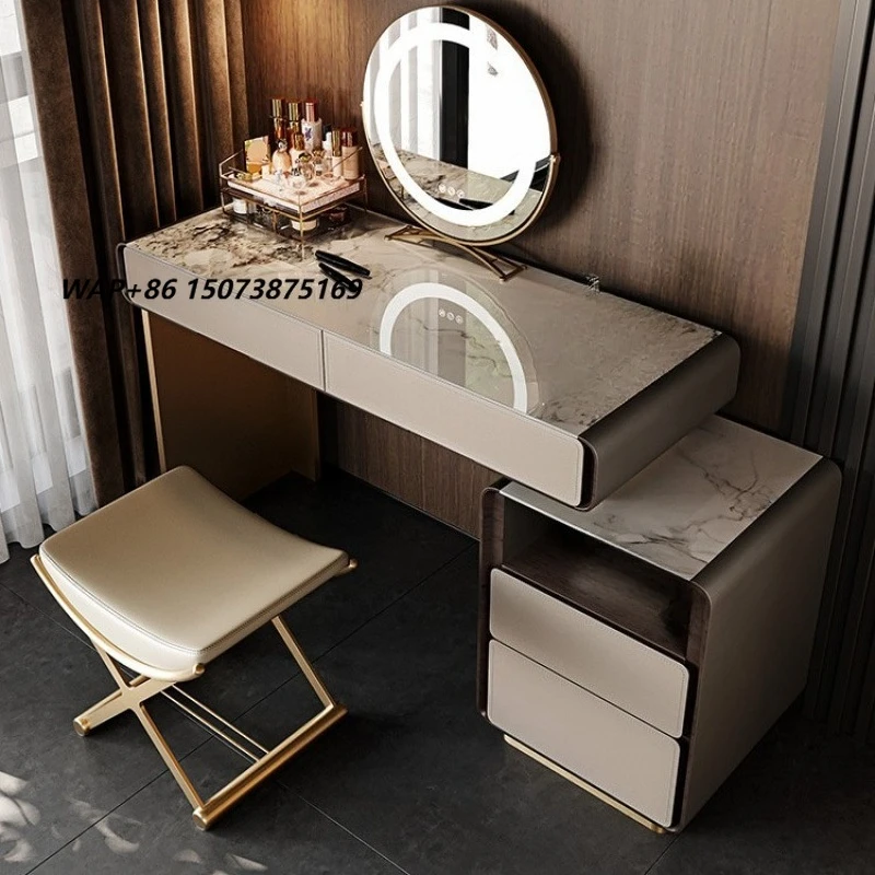 Luxury Modern Wooden Dressing Table Set With Lighted Mirror and Stool for Hotel Bedroom