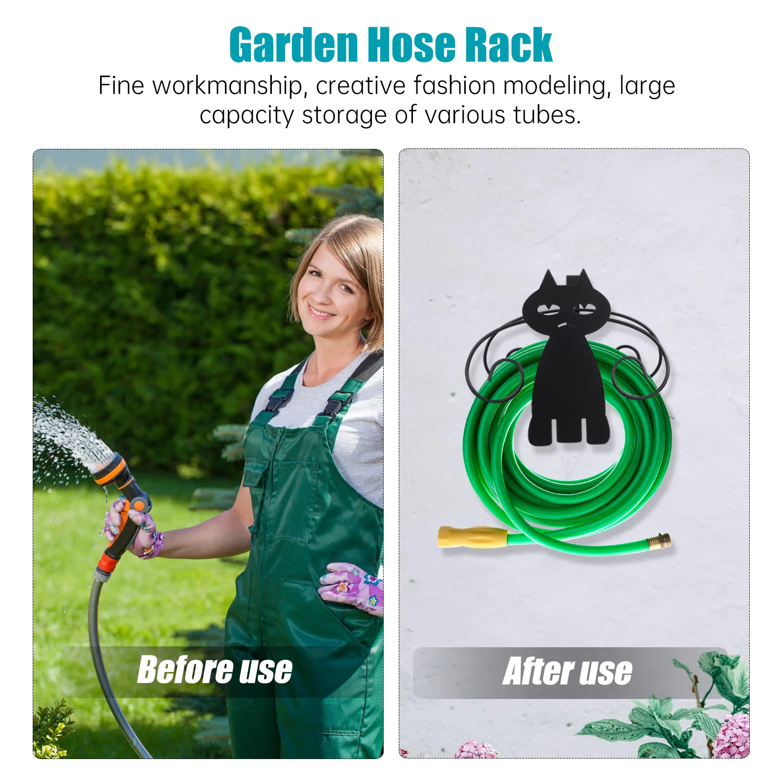 

Watering Hose Rack Garden Hose Holder Wall Mounted Iron Storage Shelf for Outdoor Garden Tools Organize and Wires Neatly