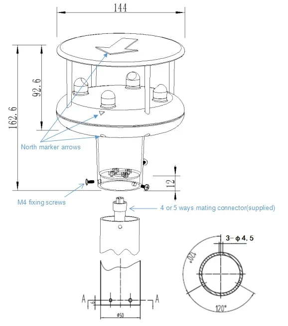 HY-WDS2E China Best selling Economical Ultrasonic wind speed and direction anemometer marine-standard NMEA 0183 output