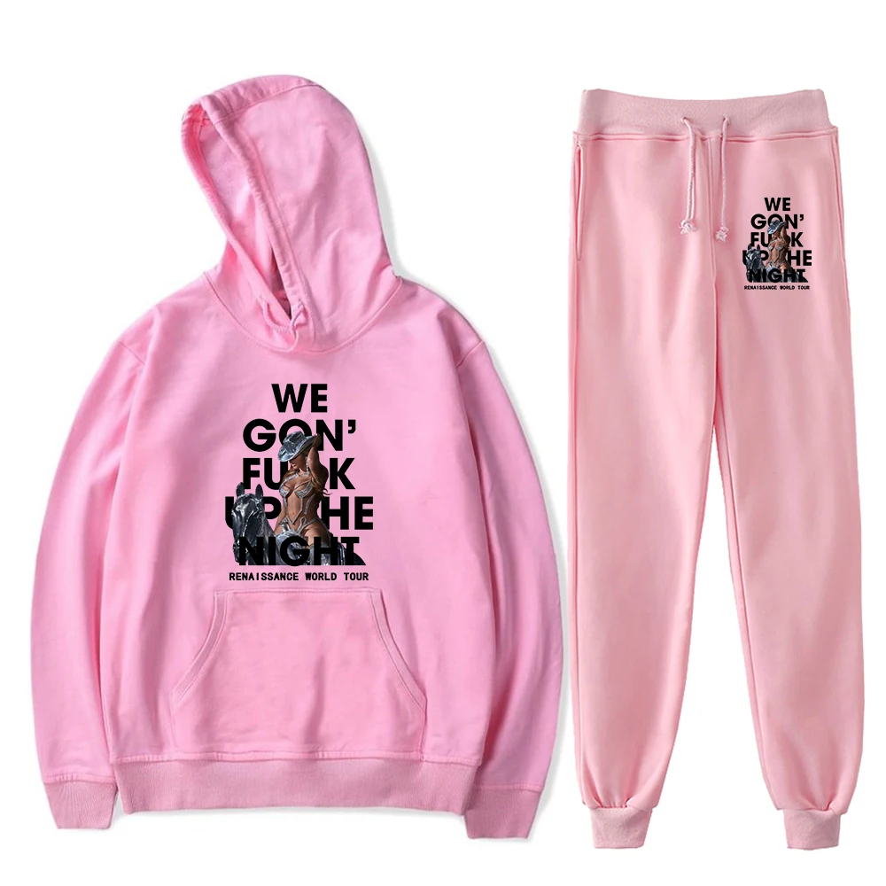 

Beyonce Renaissance World Tour Disco Cowboy Hat Merch Hoodie Jogger Pants Two Piece Set Sweatshirts+Sweatpants Women Men's Sets