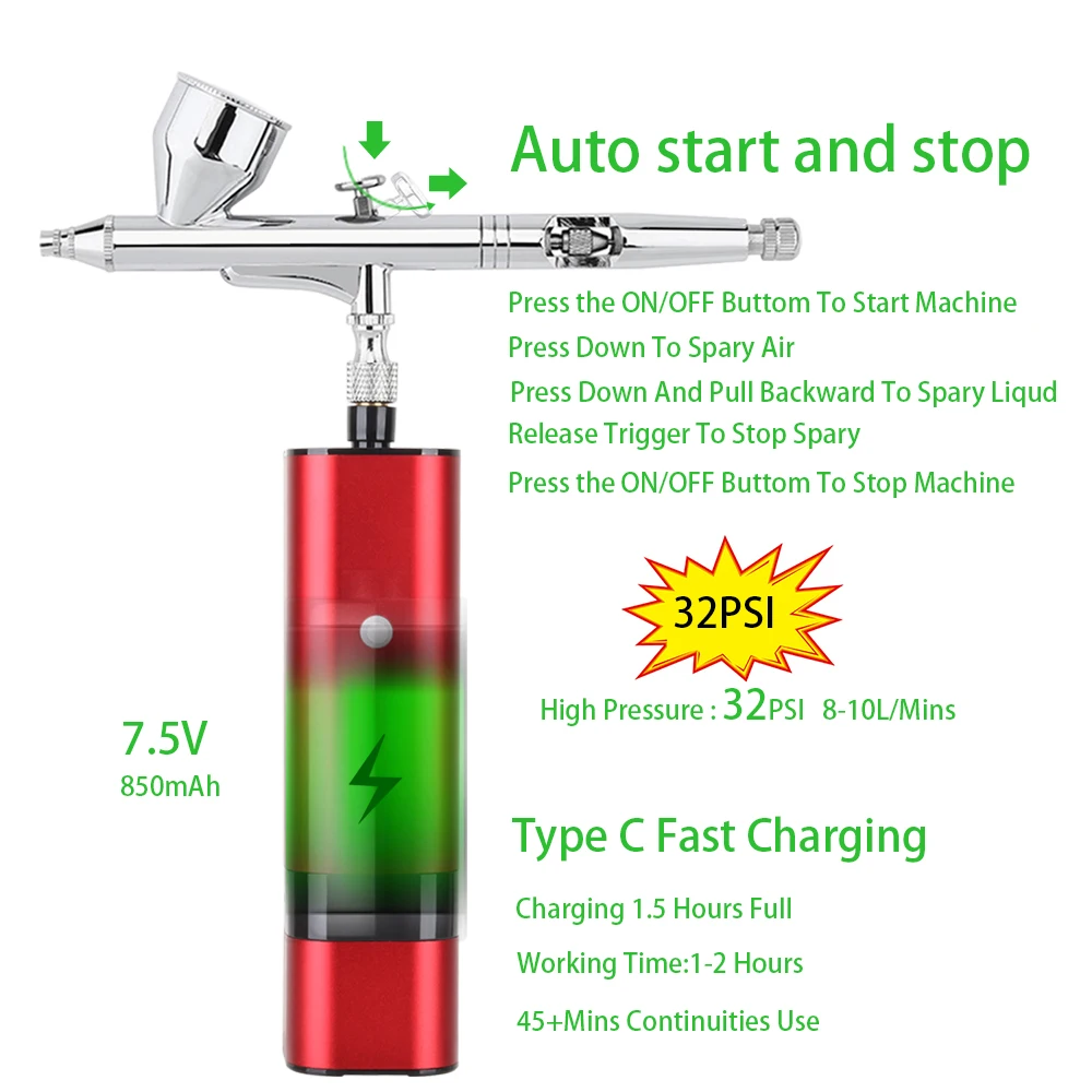 Dual-Action Airbrush With Compressor Kit Paint Gun Cleaning Set Upgraded Makeup Nail Spray Tattoo Body Car Graffiti Graphic