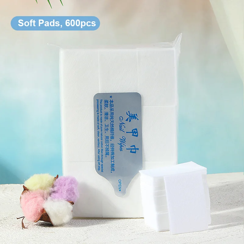 Nail Remover Wipes 500/600pcs Lint Free Cotton Pads Soft & Hard Types Nail Art Cleaning Paper for Gel Polish Manicure Tools
