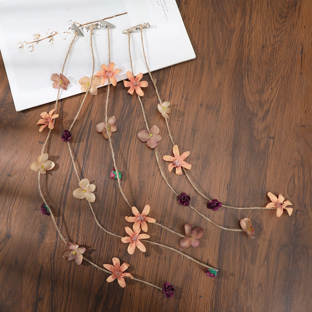 Women Girls Vine Flower Headband Bride Flower Crown Hairband Tassel Hairpin Wedding Party Spring New Wreath Hair Accessories