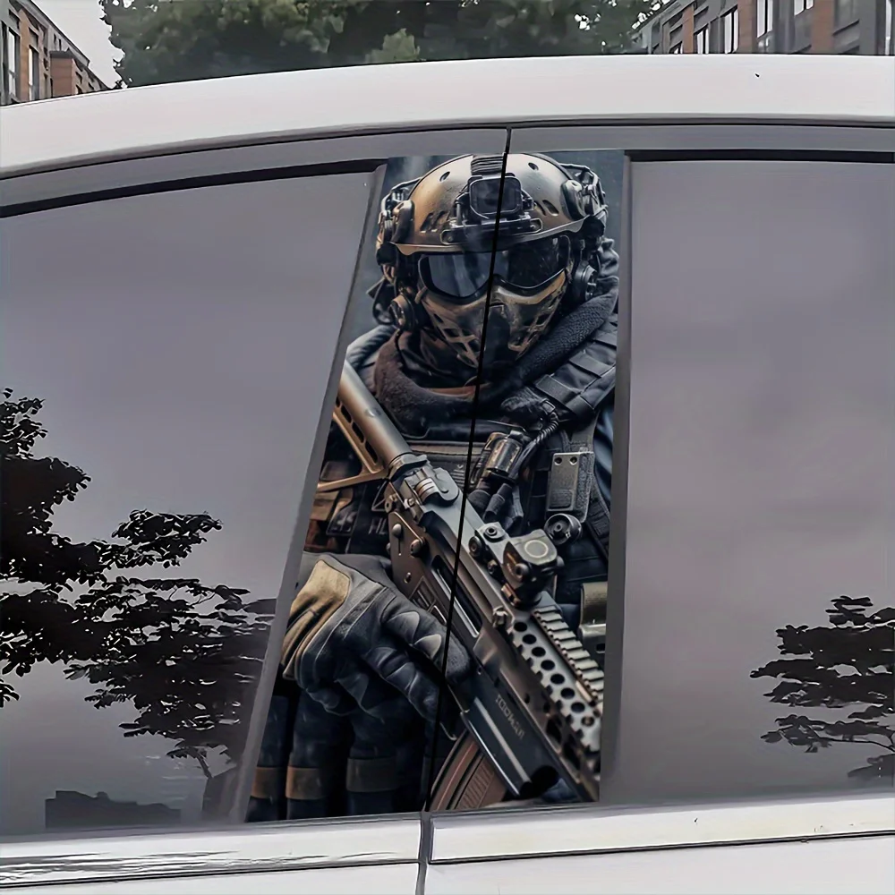 

Military and anime themed car B-pillar decals: PVC sticker mech warrior and sniper guard graphics, cartoon movie jungle patterns