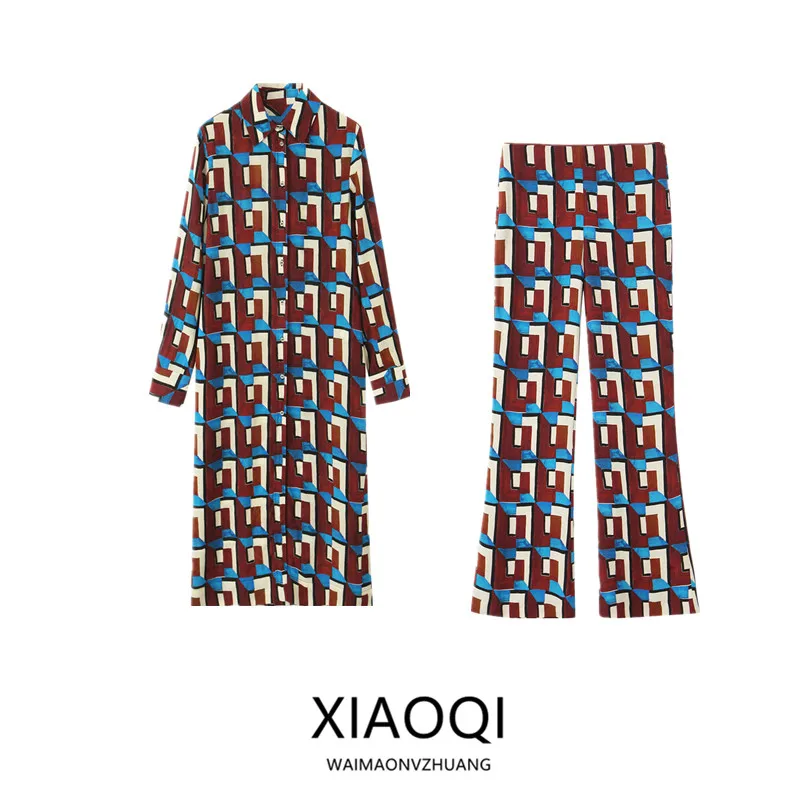 

Spring 2025 Women's High Waist Floral Print Long Sve Collared irt And Pants Faion Set High Quali Ladies' Clothing