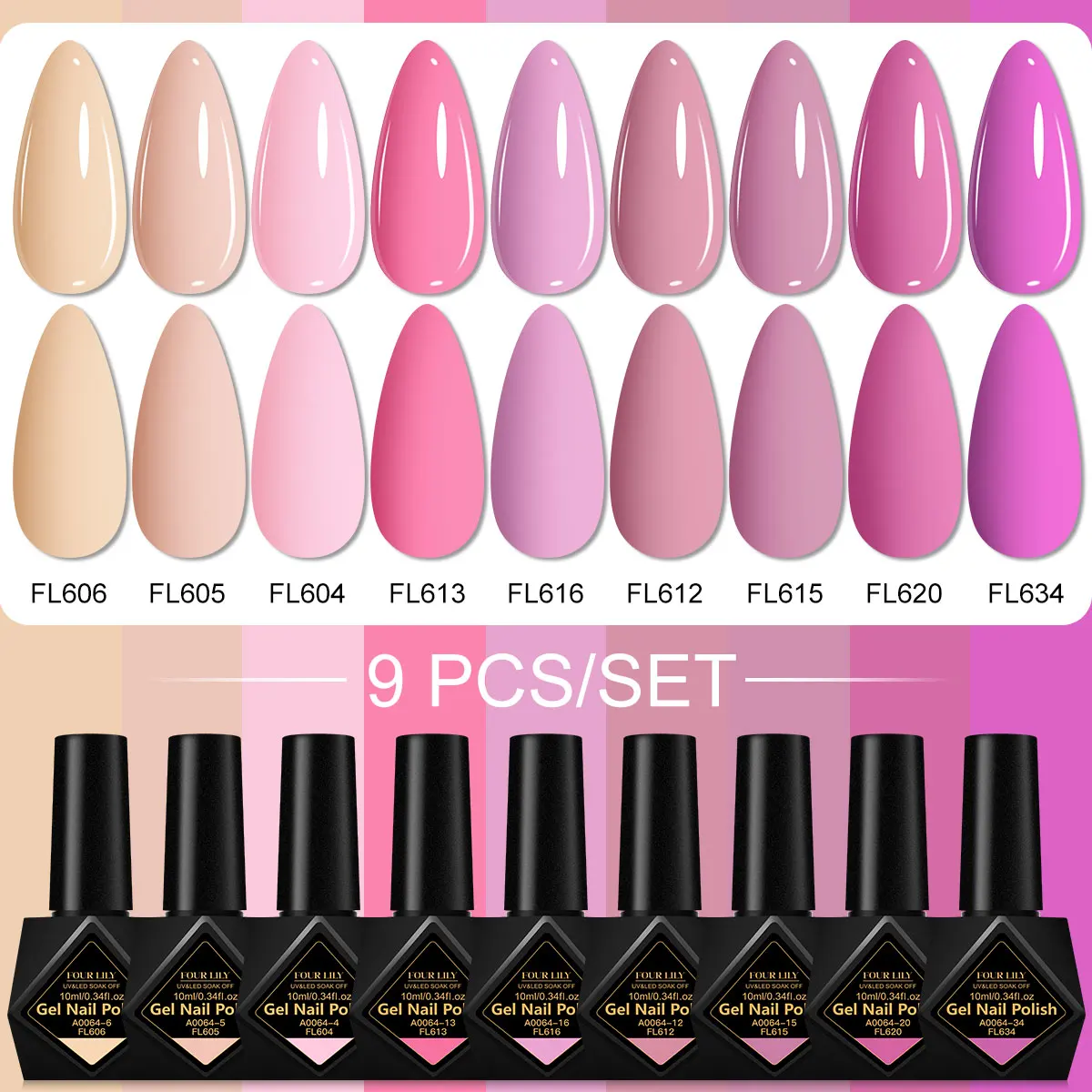 FOUR LILY 9 Pz/set 10ml Gel Colorato Smalto Per Unghie Rosa Rosso Neon Caffè Colore Gel UV Per Le Unghie Unghie artistiche Kit Manicure Forniture Per Unghie
