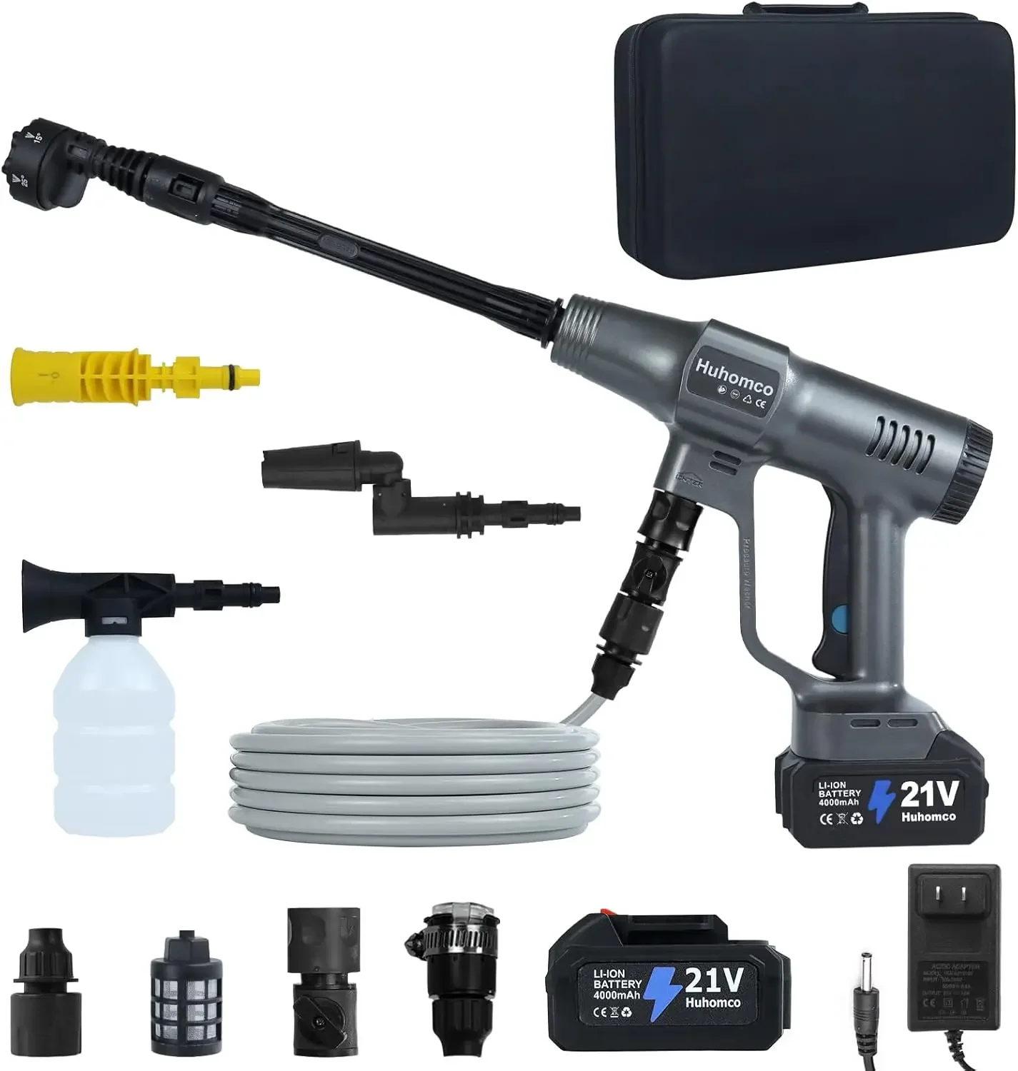 

Pressure Washer Cordless Battery Powered Brushless Gray, 1450PSI/100Bar with 2×4000mAH Battery, 3 Power Level Battery Operated P