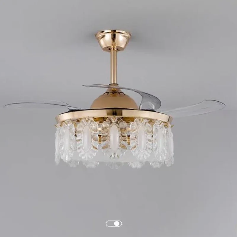 42"Invisible Ceiling Fan Chandelier Light Modern Crystal Ceiling Fan Lamp with Remote Control for Bedroom Living Room Gold Decor