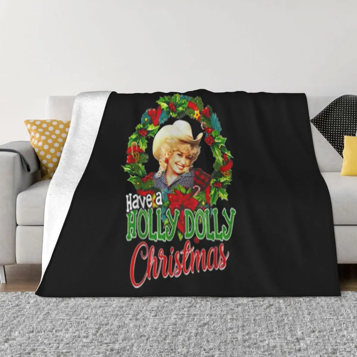 Have A Holly Dolly Christmas Top Women Cotton Summer Creative Design Anime Male Low Price Novelty Fitness Throw Blanket