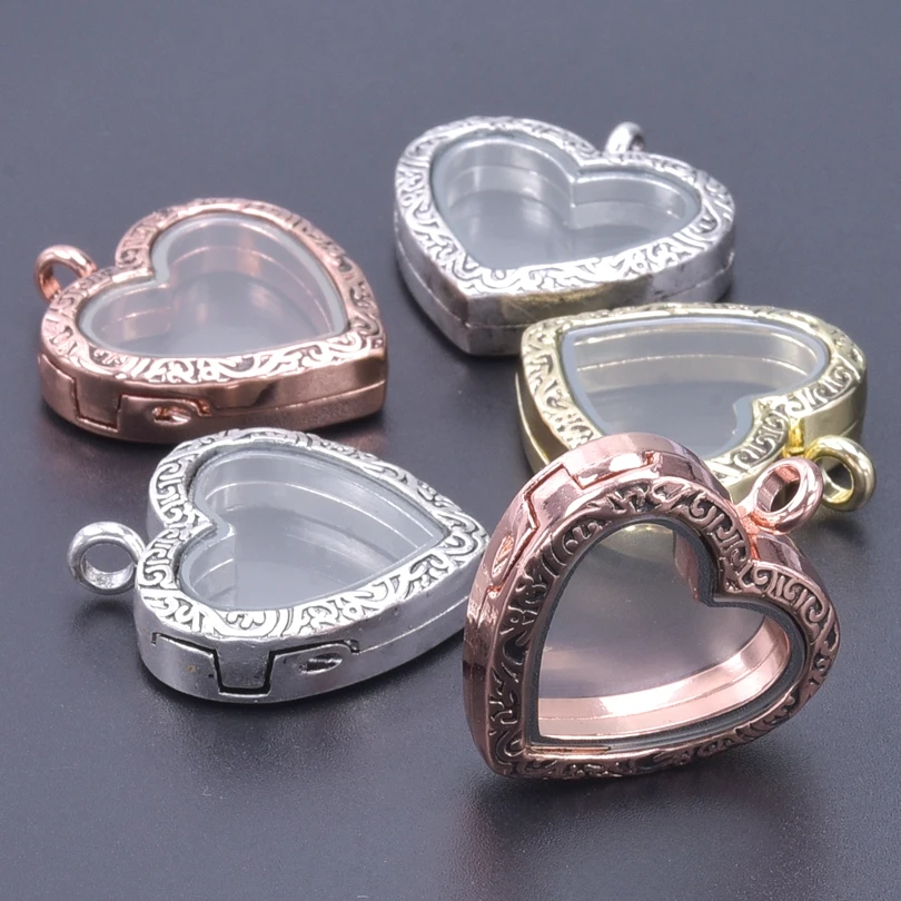 2Pcs Heart Round Memory Picture Dijes Flotantes Relicario Pendant Jewelry Openable Glass Living Cremation Ash Locket кулон