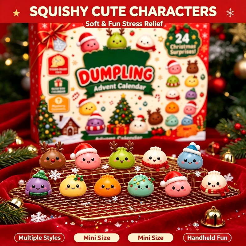 24 pcs Christmas Advent Calendar Mini Dumpling Squishy Blind Box Stress Relief Squeeze Fidget Toy Set Holiday Countdown Surprise
