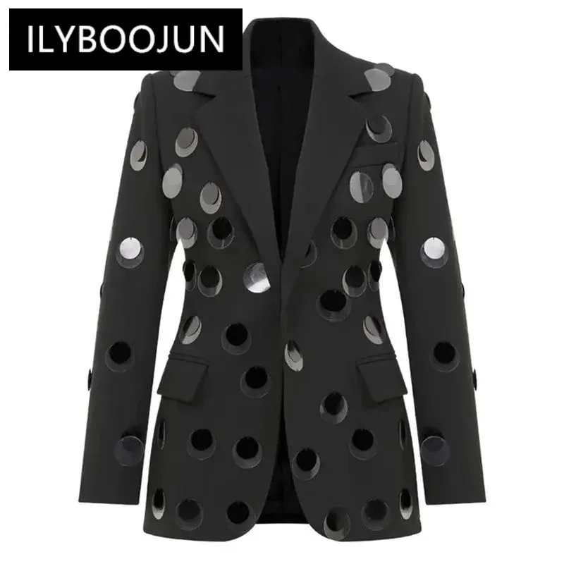 

New Arrival European Stylish Designed Sequined Women Office Coat Long Sleeve Single Button Women Blazer