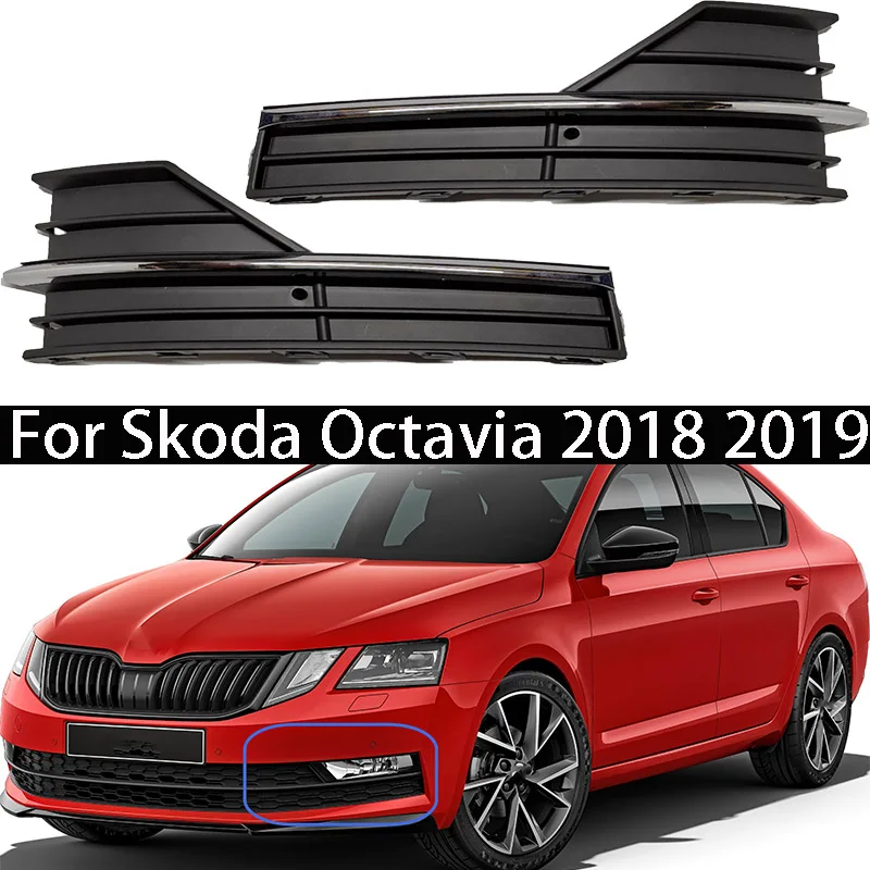 

Front Bumper Fog Light Cover Trims For Skoda Octavia 2018 2019 Lower Grille Fogs Lamp Frame with Bright Bar