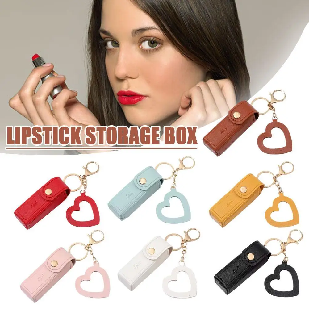 Cute Lipstick Organizer Keychain With Mirror,portable Mini Glitter Lipstick Bags PU Lip Gloss Bag Lipstick Holder For Women Gift