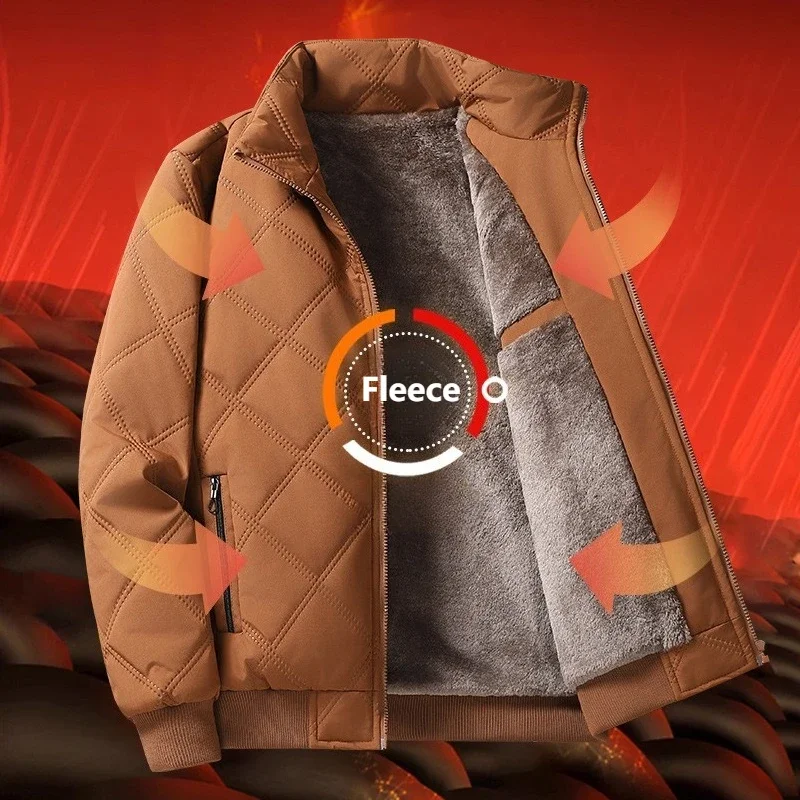 Winter Men Fleece Warm Padded Jacket Men Stand Collar Thermal Parkas Men Cotton Thicken Windbreaker Jacket Men Clothing