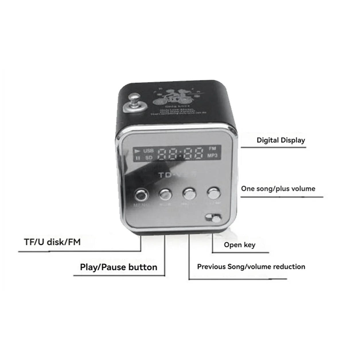 REPLA-2X TD-V26 Ricevitore radio mini FM portatile digitale Altoparlante LED Altoparlante wireless Supporto MP3 Scheda SD/TF Nero