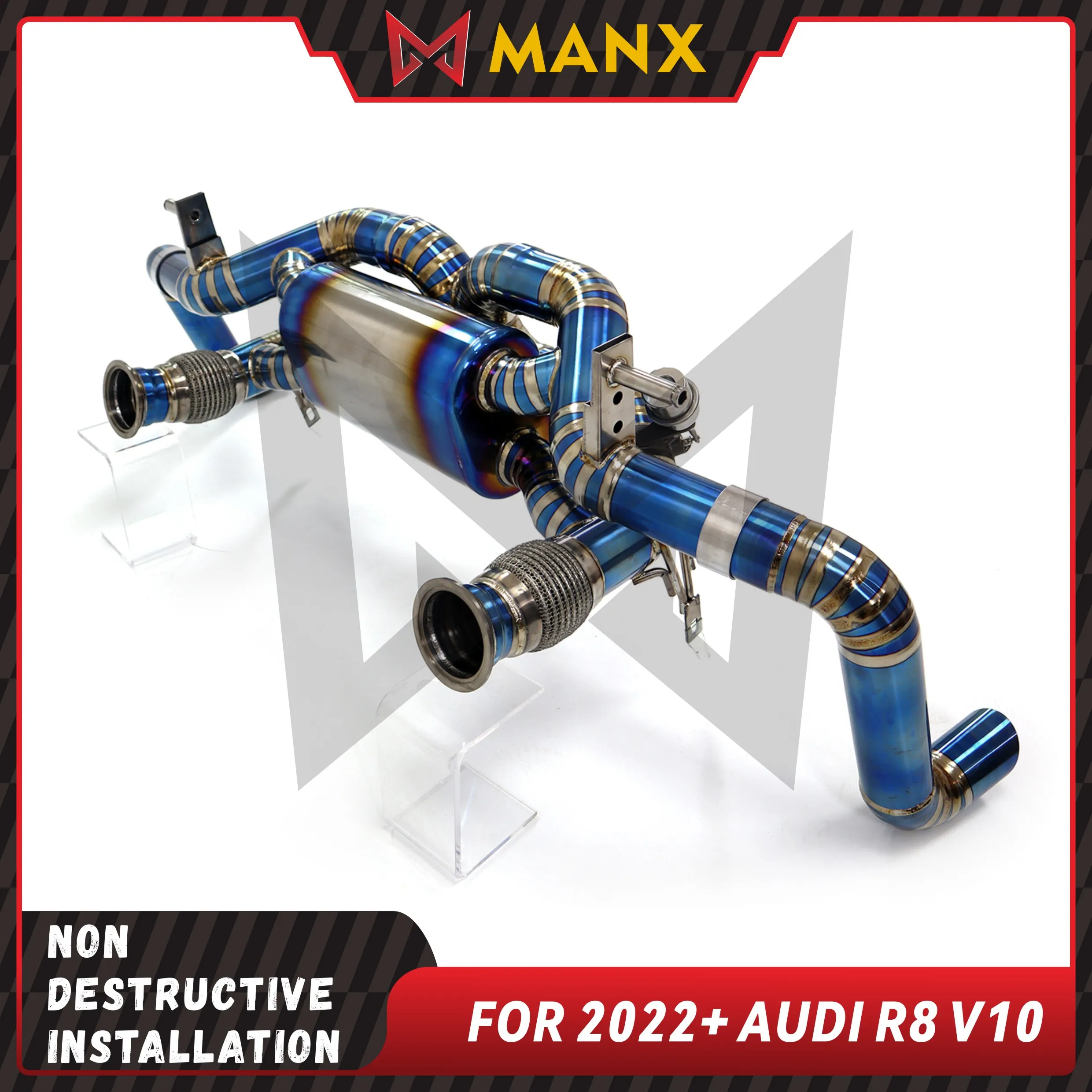 Suitable for Audi R8 V10 2022+ Titanium alloy bluing Catback Performance exhaust system Muffler With Valve WIthout OPF