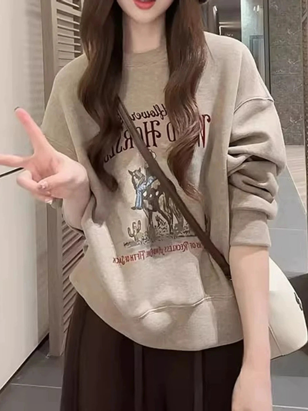 plus Size Lazy Style Long Sleeve Hoodie Women's Loose Fit Conceal Meat Slimming Top Comfortable Breathable Korean Version