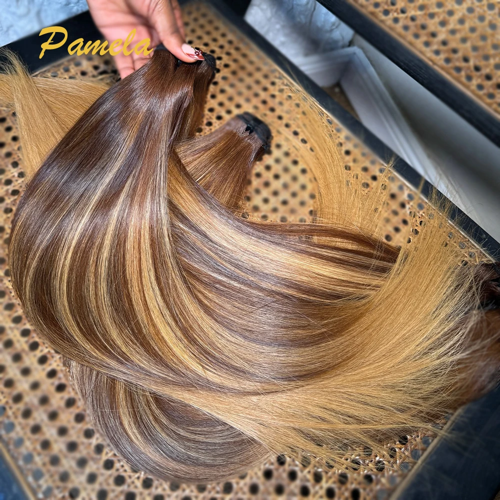 Bone Straight Highlight 4/27 Colored Human Hair 100% Unprocessed Virgin Weave 3 Bundles Real Human Hair Extensions For Women