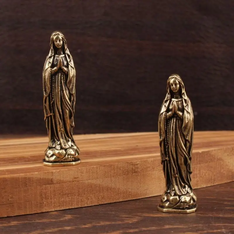 【AD】1Pcs Retro Brass Maria Figurine Pendant Brass Maria Figurine Pure Copper Vintage Religion Virgin Mary Desktop Ornament - view 3