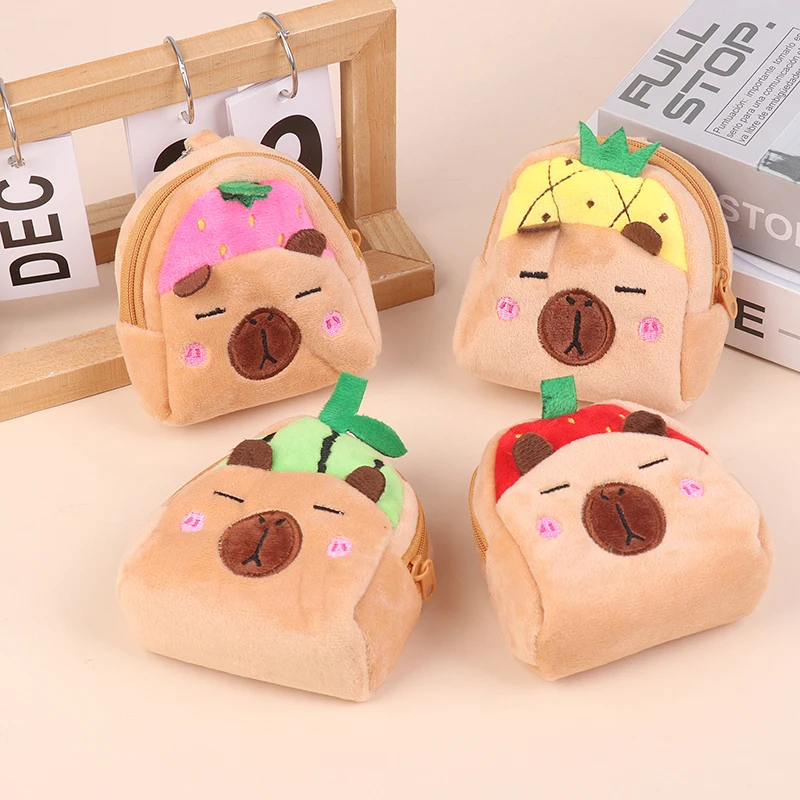 Creative Capybara Plush Coin Purse Kawaii Anime Cute Cartoon Zipper Wallet Round Bag Charm Mini Fashion Headphone Organiser