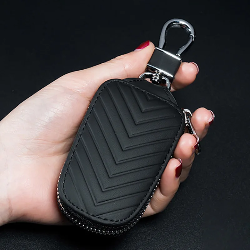 Multifuctional Leather Car Key Bag With Zipper  Universal Remote Control Protector Cover Car Keys Auto Accessories