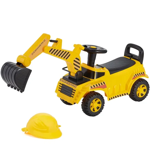 

Ride On Toddler Car, Push Car for Toddler 19 to 36 Months, Excavator Digger Toy with Helmet & Music