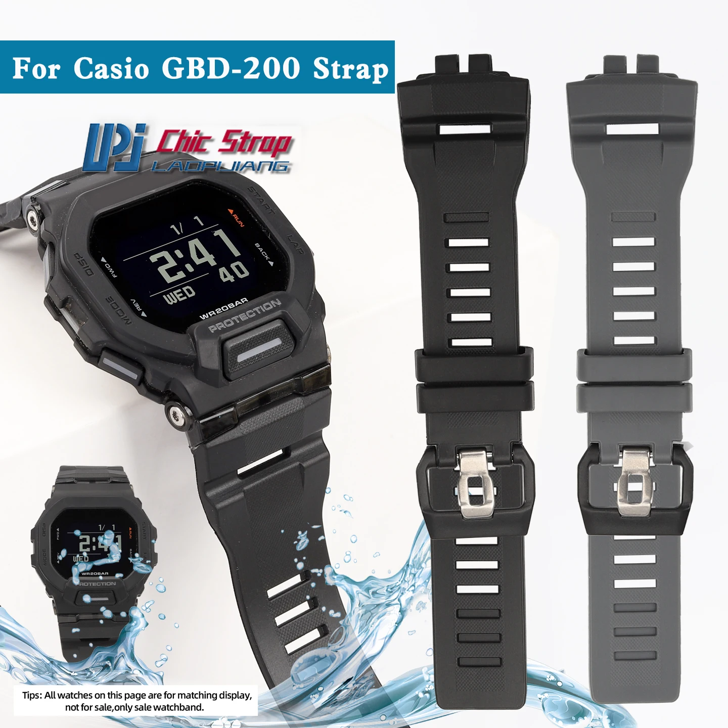 ل كاسيو GBD-200 الرياضة في الهواء الطلق مقاوم للماء حزام ساعة سيليكون GBD-200UU الرجال أسود رمادي الراتنج حزام الساعات لينة حزام سوار