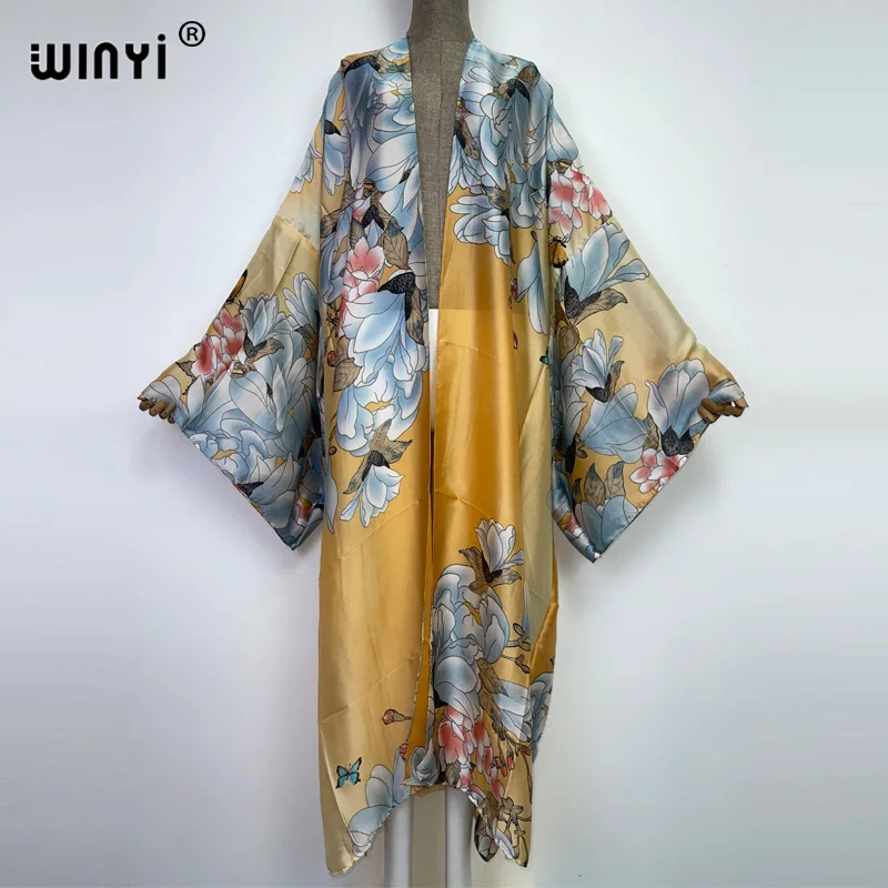 WINYI 2022 Beach Cover Ups for Swimwear Women Flower printing Kimono Swimsuit Cape Tribal wind Dress 2022 Beachwear coat Sales