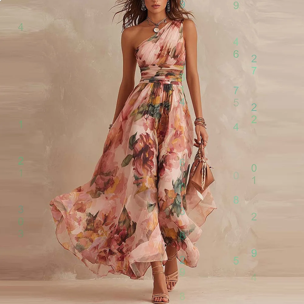 

Elegant One Shoulder Sleeveless Dress Digital Print Summer Spring Dresses Jumpsuit Playsuit Matching Set Evening Dress