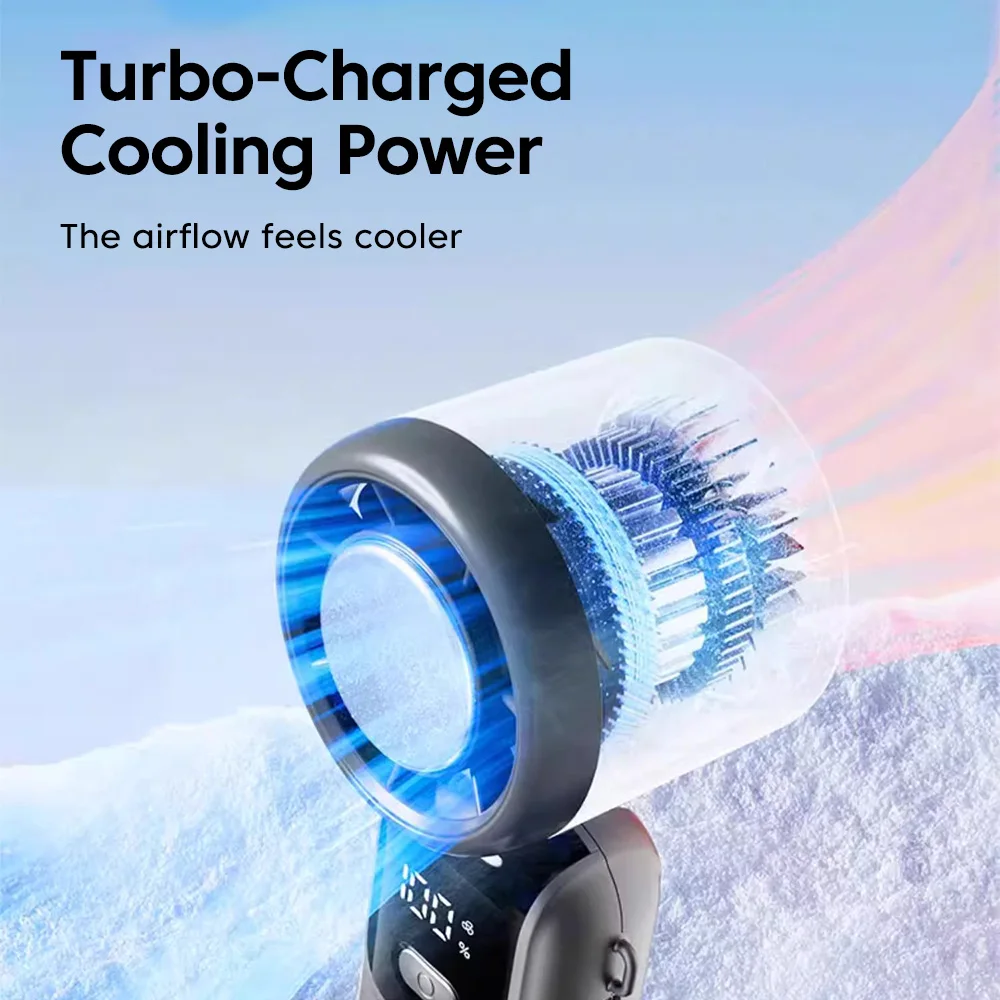 Type C Rechargeable Portable Handheld Turbine Folding Fan with LED Digital Display High-Speed Electric Cooling Fan for Outdoor