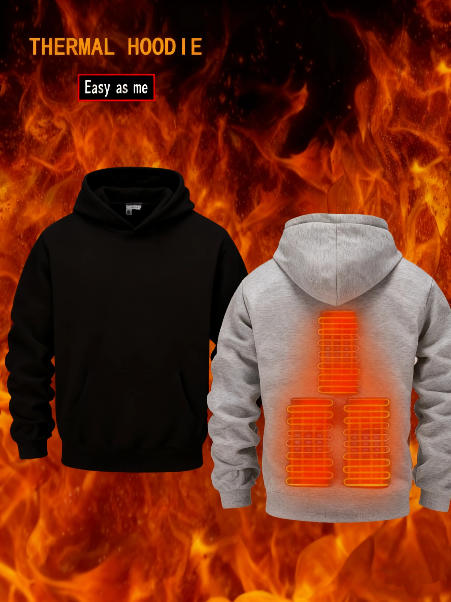 Sweater Fleece Berkerudung dengan Pemanas USB untuk Pria - Sweater Pemanas Listrik Hangat untuk Pakaian Santai Luar Ruangan