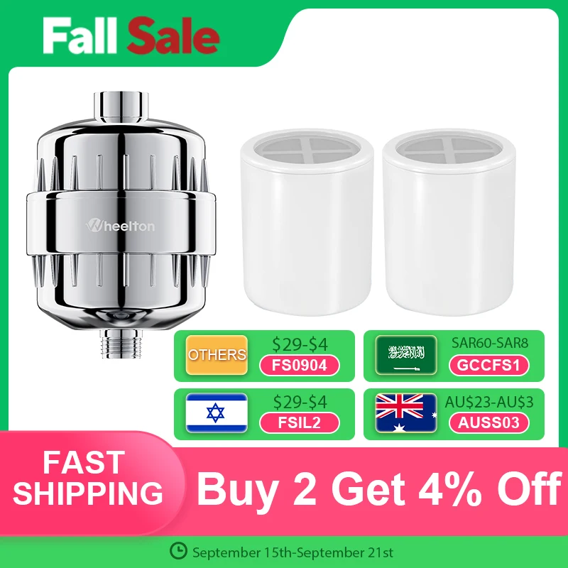 

Wheelton Water Filter Purifier KDF+Calcium Sulfite Shower Bathing Softener Chlorine Removal Attach 2 Extra Filters