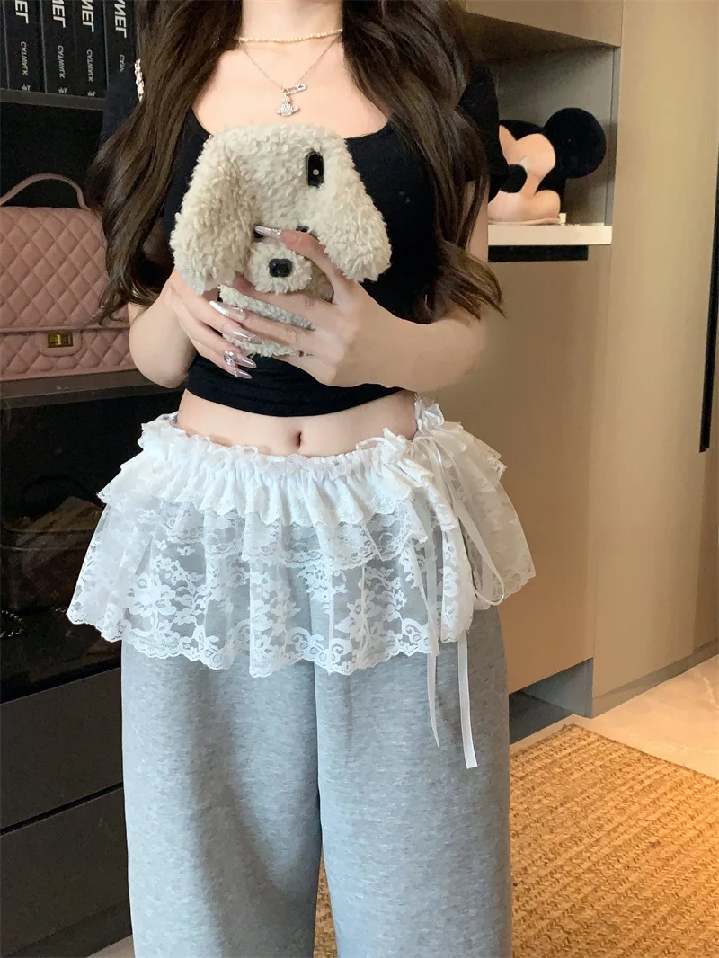 

Весенне-летняя женская юбка больших размеров с высокой талией, А-силуэта, в корейском стиле, с многослойным кружевом и поясом, расшитая, с эффектом многослойности