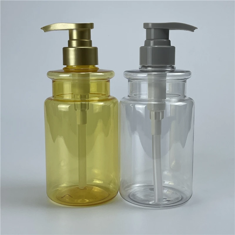 

New Ins 500ml 10pcs Gold Transparent Lotion Bottles With Press Pump Empty Shampoo Shower Gel Conditioner Liquid Soap Containers