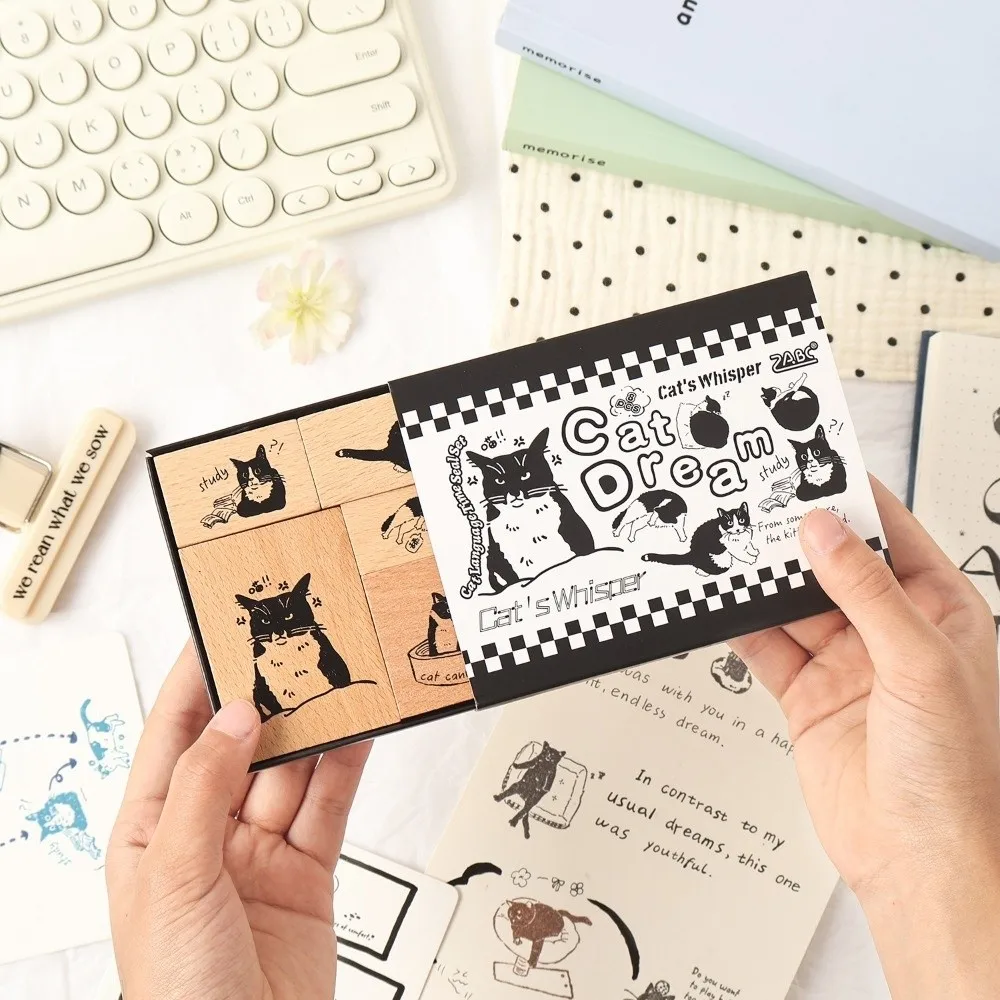 8 stücke Neue Holz Stempel Set DIY Handwerk Cartoon Katze Journal Briefmarken Schreibwaren Scrapbooking Briefmarken für Kinder Kinder