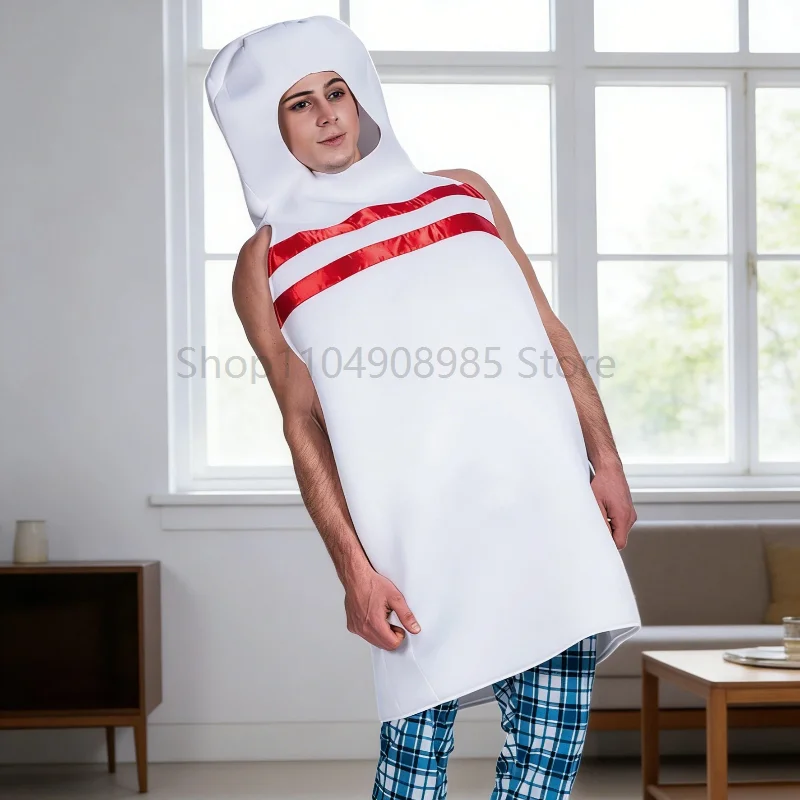 

Adult White Bowling Pin Role Play Top Funny Cosplay Costume Carnival Dress Up Festival Party Stage Outfit
