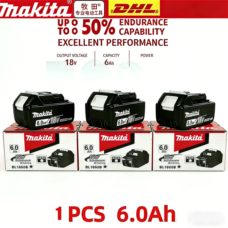 

6000mAh Genuine Makita 18V LXT 6.0Ah Li-ion Rechargeable Battery, Replacement for BL1840 BL1850 BL1860 Power Tool Battery