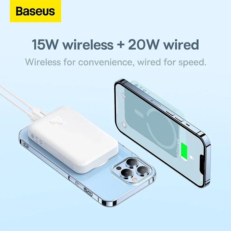 Imagem -03 - Baseus-banco de Potência Magnética Bateria sem Fios Powerbank Magsafe Carregador Portátil para Iphone 14 13 12 20w 10000mah