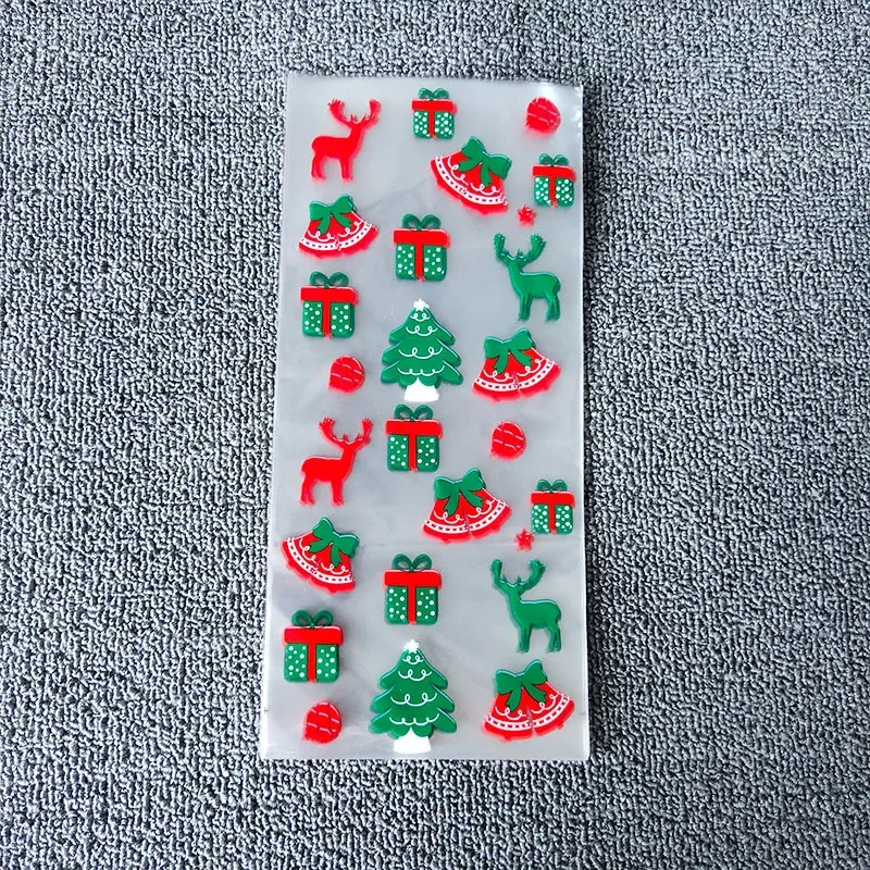 50pcs Christmas Cookie Bags Santa Claus Snow Deer Merry Christmas Print Plastic Bag Open Top Party Favor Packaging Supplies XMAS