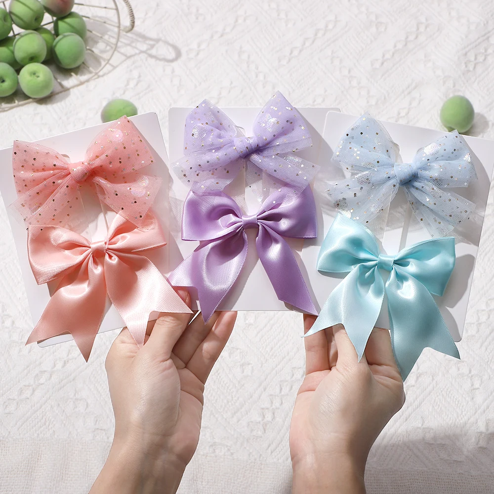 2PCS/Set Candy Colors Polka Dots Bowknot with Clips for Girls Hair Clips Cute Barrettes Sweet Headwear Kids Hair Accessories