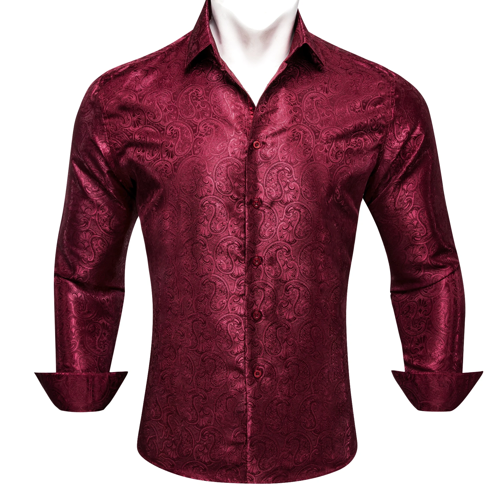 Designer Shirts for Men Silk Long Sleeve Red Blue Green Gold Pink Purple Paisley Slim Fit Male Blouses Casual Tops Barry Wang